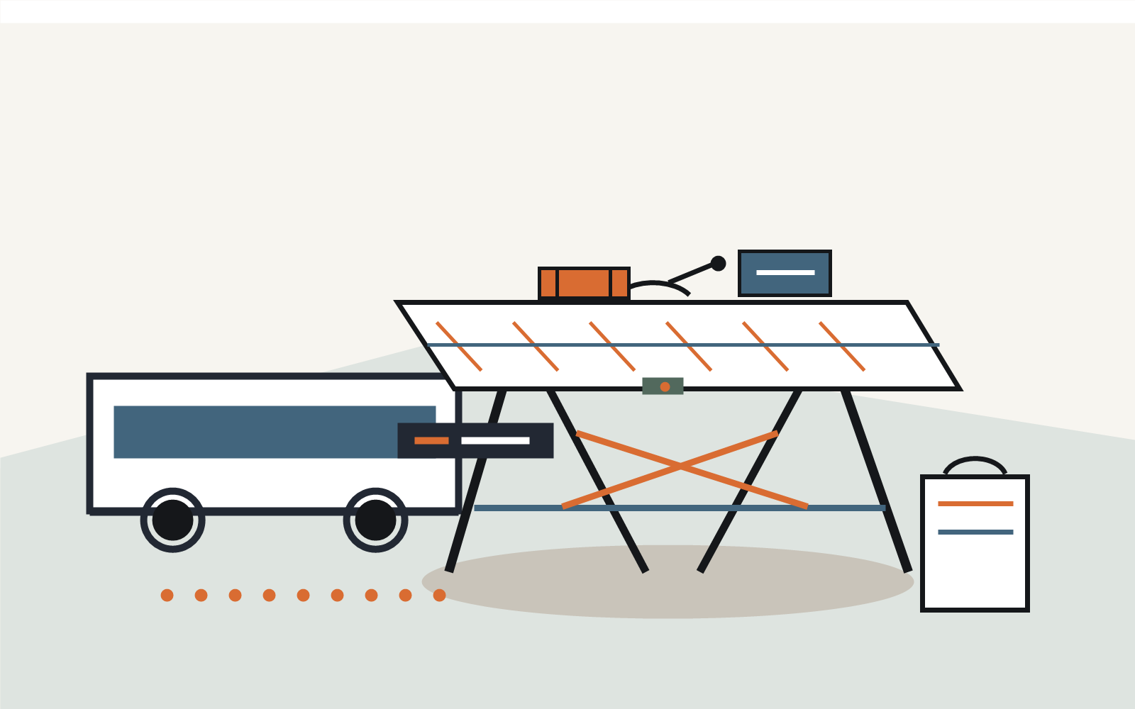 Concept rendering of a collapsible utility table on a worksite